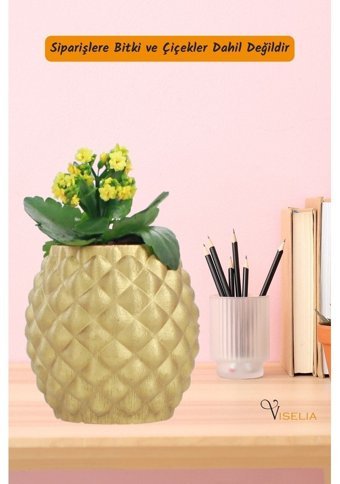 Evene Dekoratif Büyük Ananas Model Saksı Altın
