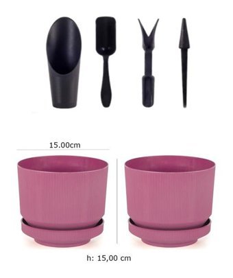 Minia Bahçe Plastik Dekoratif 2 Adet Saksı Fuşya
