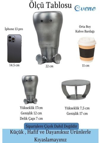 Evene Ahşap Ayaklı Beton Büyük Boy Havuç Model Saksı Gümüş Eskitme