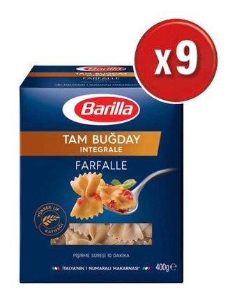 Barilla İntegrale Tam Buğday Unlu Farfalle Kelebek Makarna 9x400 gr