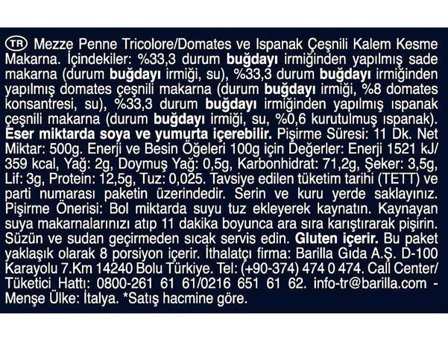 Barilla Tricolore Üç Renkli Penne Kalem Makarna 3x500 gr
