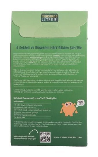 Makarna Lütfen! Dört Sebzeli Ruşeym Unlu Bebek Harf Rakam Şehriye 250 gr