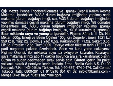 Barilla Tricolore Üç Renkli Penne Kalem Makarna 500 gr