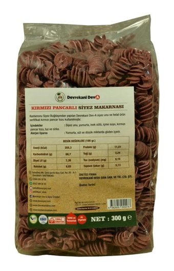 Devrekani Deva Gıda Siyez Unlu Kırmızı Pancarlı Siyez Unlu Burgu Makarna 300 gr