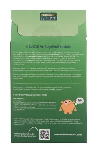 Makarna Lütfen! Dört Sebzeli Ruşeym Unlu Bebek Kuskus Makarna 250 gr