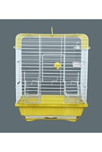 Bambu Petshop Ayaklı Dikdörtgen Krom Muhabbet Kuşu Kafesi Beyaz - Sarı