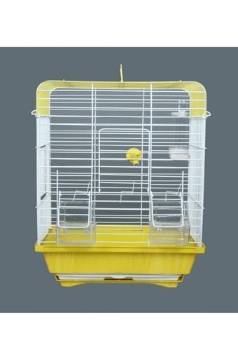 Bambu Petshop Ayaklı Dikdörtgen Krom Muhabbet Kuşu Kafesi Beyaz - Sarı