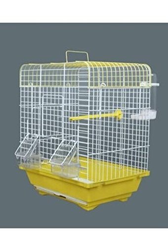 Bambu Petshop Ayaklı Kare Krom Muhabbet Kuşu Kafesi Beyaz - Sarı