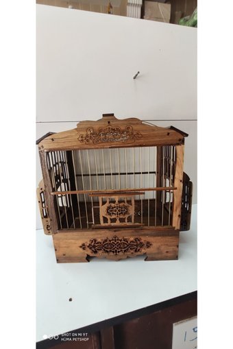 Hüma Petshop Ayaklı Dikdörtgen Ahşap Muhabbet Kuşu Kafesi Kahverengi