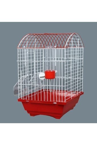 Bambu Petshop Çatılı Ayaklı Dikdörtgen Krom Muhabbet Kuşu Kafesi Beyaz - Kırmızı