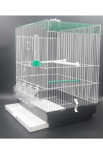 Kanarya Pet Dikdörtgen Krom Muhabbet Kuşu Kafesi Beyaz - Yeşil