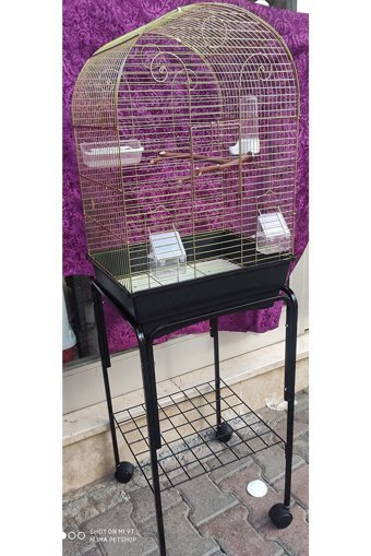 Hüma Petshop Çatılı Ayaklı Dikdörtgen Krom Papağan Kafesi Siyah - Sarı