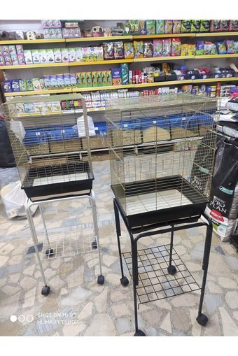 Hüma Petshop Çatılı Ayaklı Dikdörtgen Krom Papağan Kafesi Siyah - Sarı
