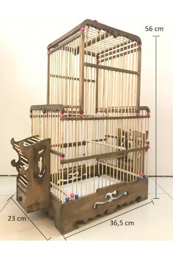 Petdoor Çatılı Ayaklı Dikdörtgen Ahşap Muhabbet Kuşu Kafesi Kahverengi