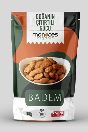 Monoces Organıc Organik Tane Çiğ Badem İçi 1 kg