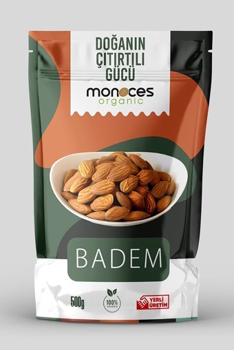 Monoces Organıc Organik Tane Çiğ Badem İçi 500 gr
