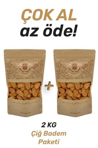 Antep Pazarı Organik Tane Çiğ Badem İçi 2x1 kg