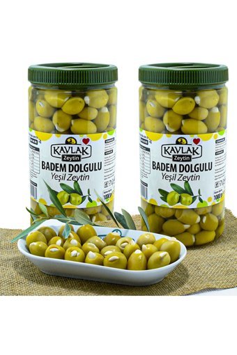 Kavlak Çekirdeksiz Salamura Bademli Yeşil Zeytin Kavanoz 2 kg