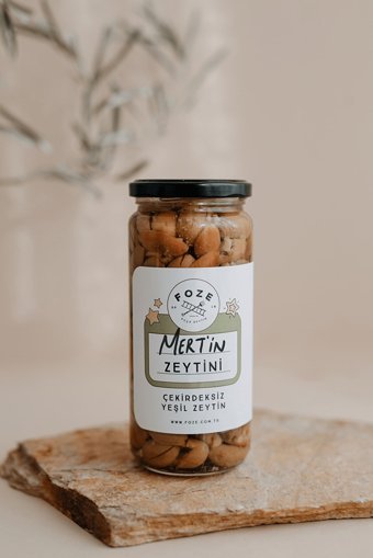 Foze Çekirdeksiz Salamura Az Tuzlu Yeşil Zeytin Kavanoz 300 gr