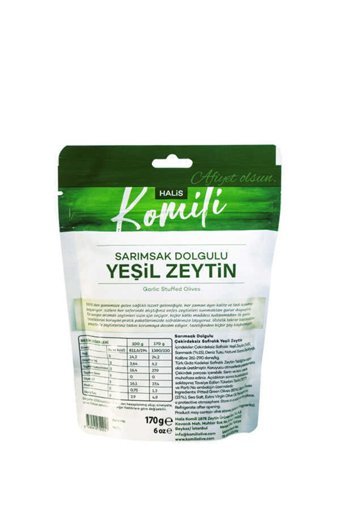 Komili Çekirdeksiz Sarımsaklı Yeşil Zeytin Paket 170 gr