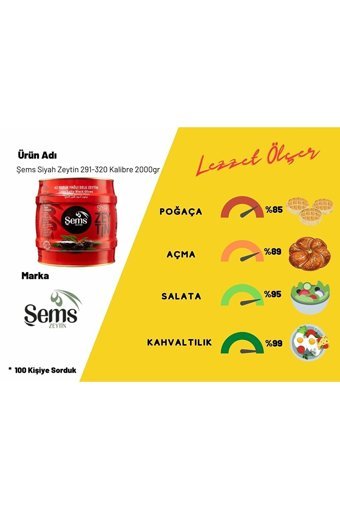 Şems Zeytin Az Tuzlu Siyah Zeytin Teneke 2 kg