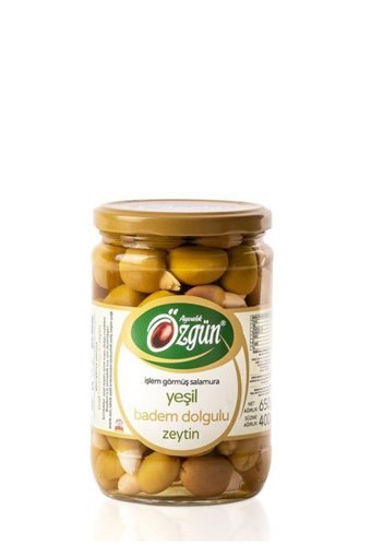 Özgün Çekirdeksiz Bademli Yeşil Zeytin Kavanoz 650 gr