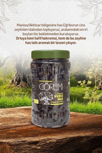 Görem Kuru Sele Tuzsuz Siyah Zeytin Kavanoz 1 kg