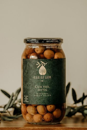Kariafarm Salamura Çizik Yeşil Zeytin Kavanoz 1.35 kg