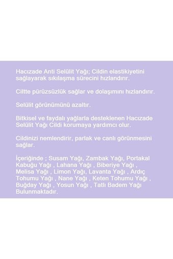 Hacızade Sıkılaştırıcı Selülit Yağı 150 ml