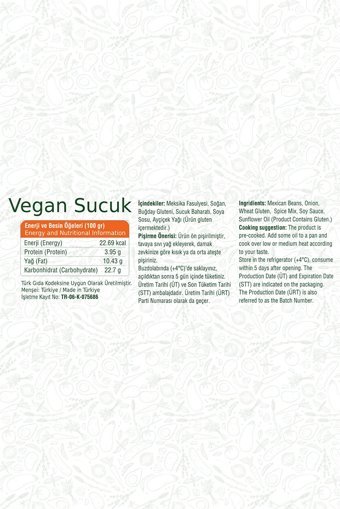 Vita Vegantis Acısız Vegan Sucuğu Parmak 2x150 gr