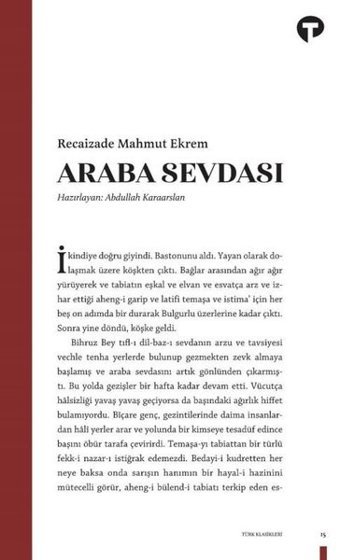 Araba Sevdası Recaizade Mahmut Ekrem Turkuvaz Kitap