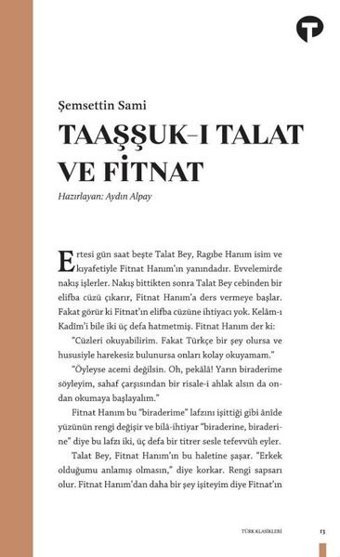 Taaşşuk-ı Talat ve Fitnat Şemseddin Sami Turkuvaz Kitap
