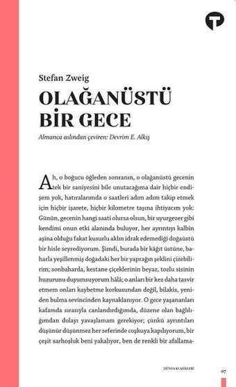 Olağanüstü Bir Gece Stefan Zweig Turkuvaz Kitap