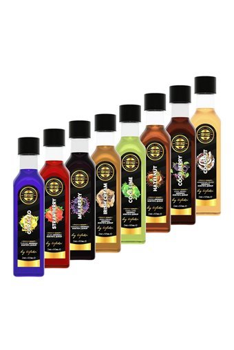 By Tüfekçi Deneme Seti Turunç Aromalı Çilek Karadut Irish Cream Cool Lime Hazelnut Cool Berry Hindistan Cevizi Aromalı Kahve Şurubu 8x60 ml