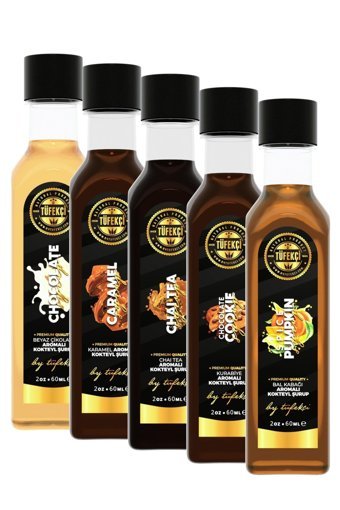 By Tüfekçi Özel Seri Karamel Balkabağı Beyaz Çikolata Chocolate Cokies Chai Tea Aromalı Kahve Şurubu 5x60 ml