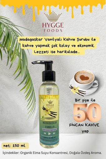 Hyggefoods Madagaskar Vanilya Aromalı Kahve Şurubu 150 ml