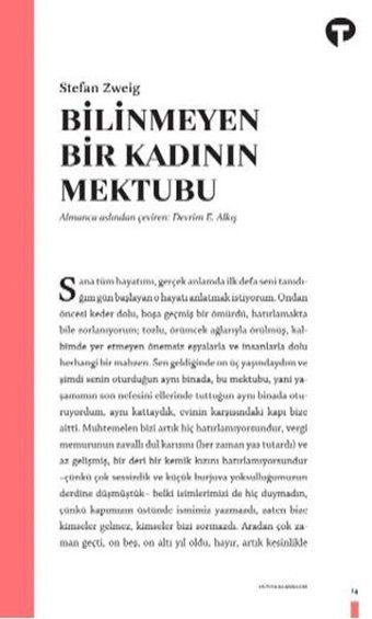 Bilinmeyen Bir Kadının Mektubu Stefan Zweig Turkuvaz Kitap