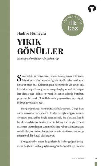 Yıkık Gönüller-Latin Harfleriyle İlk Kez Hadiye Hümeyra Turkuvaz Kitap