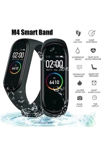 Kapp M4 Tansiyon Ölçen Adımsayar Su Geçirmez Android Dokunmatik Akıllı Bileklik Siyah