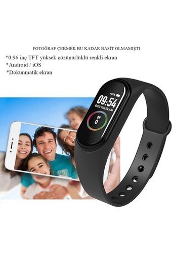 Teknobab M4 Adımsayar Su Geçirmez Android-iOS Dokunmatik Akıllı Bileklik Siyah