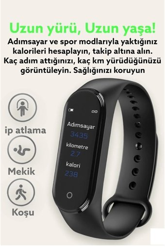 Mmctech M4 Adımsayar Su Geçirmez Android-iOS Dokunmatik Akıllı Bileklik Siyah