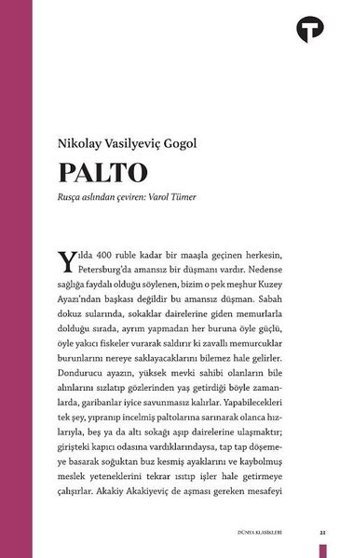 Palto Nikolay Vasilyeviç Gogol Turkuvaz Kitap
