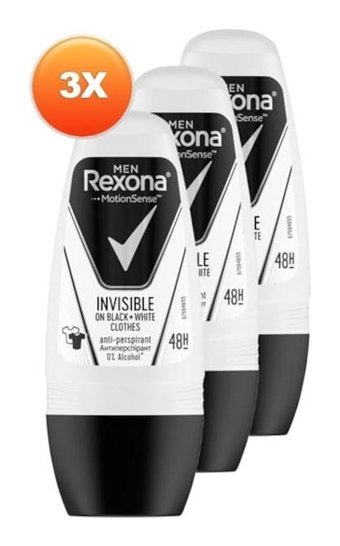 Rexona Black&White Invisible Roll-On Erkek Deodorant 3x50 ml