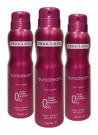 Free Love Eurodream Sprey Kadın Deodorant 3x150 ml