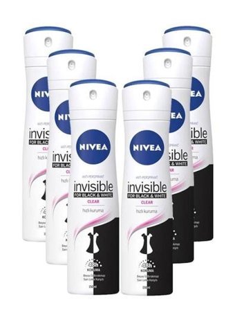 Nivea Black&White Invisible Clear Sprey Kadın Deodorant 6x150 ml