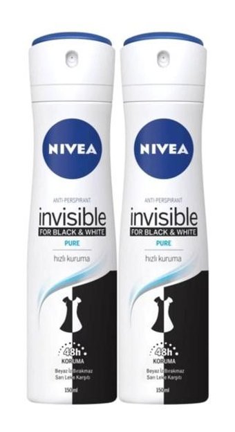 Nivea Black&White Invisible Pure Sprey Kadın Deodorant 2x150 ml