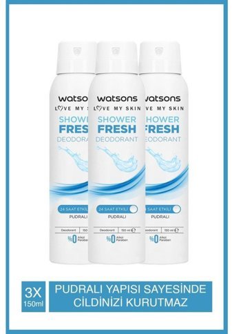 Watsons Shower Fresh Pudralı Sprey Kadın Deodorant 3x150 ml