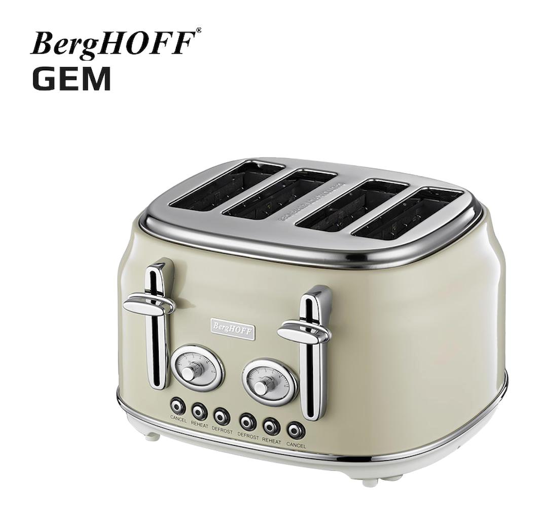 Berghoff Gem Retro 2 Dilim Kırıntı Tepsili 815 W Krem Ekmek Kızartma Makinesi
