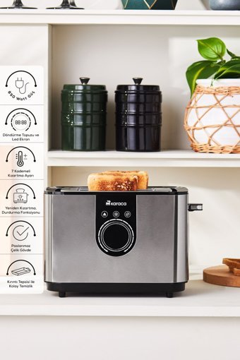 Karaca 2303 2 Dilim Kırıntı Tepsili 850 W İnox Ekmek Kızartma Makinesi