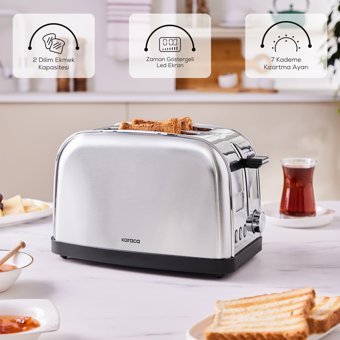 Karaca Led Zaman Göstergeli 2 Dilim Kırıntı Tepsili 950 W İnox Ekmek Kızartma Makinesi